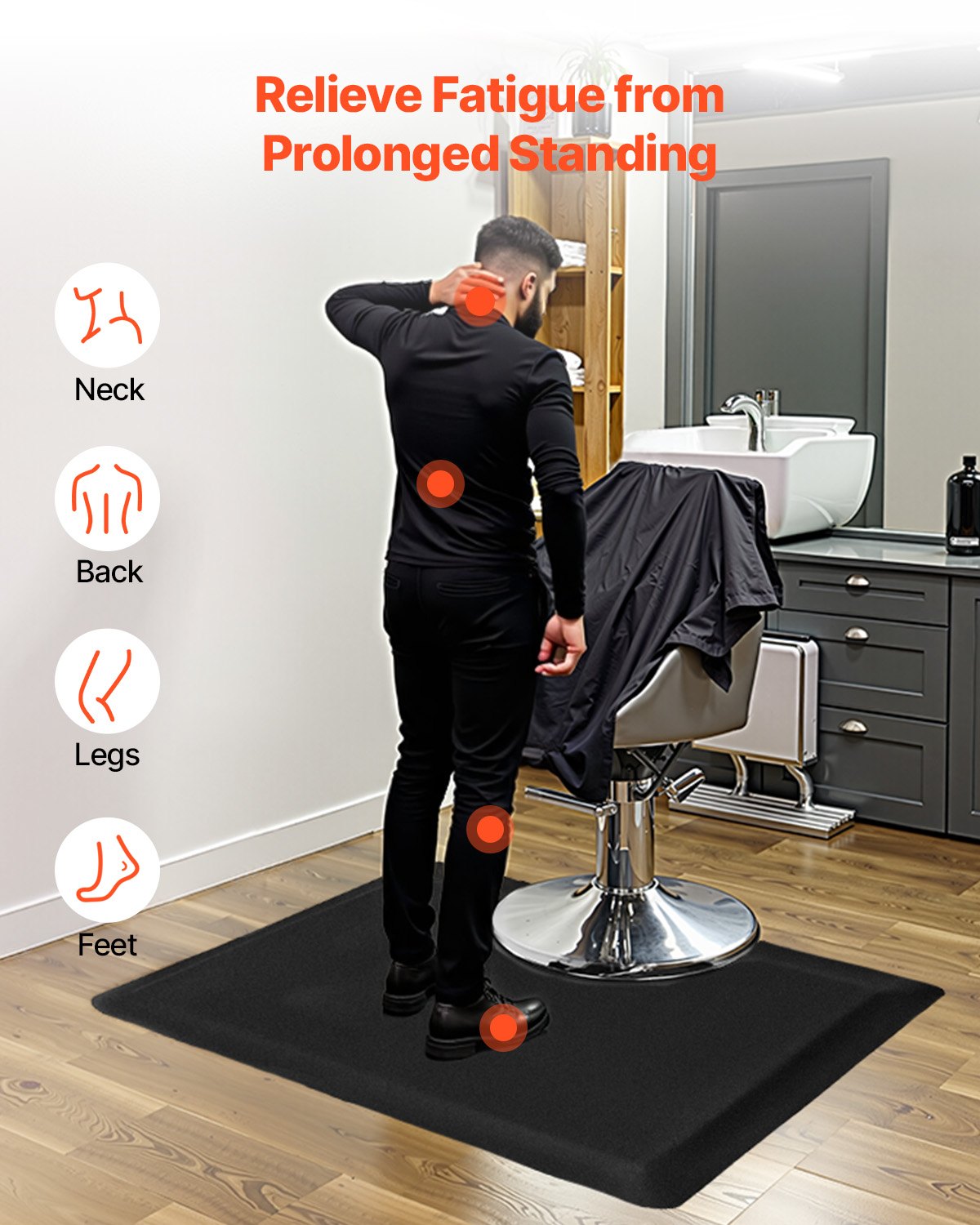 Salon Mat For Hair Stylist, 3 X 5 FT Rectangle Salon Chair Mat Anti Fatigue, 1/2" Thickened PVC + NBR Barber Shop Floor Mat With Round Cut Out, Anti-Trip Beveled Edges & Non-slip Bottom