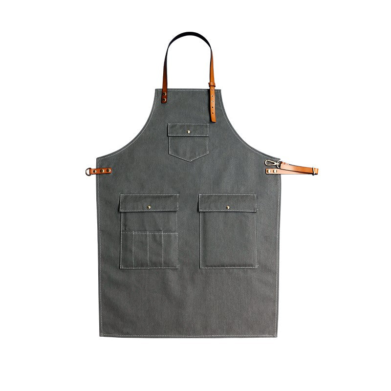 Cowhide Strap Denim Apron Coffee Shop Barber