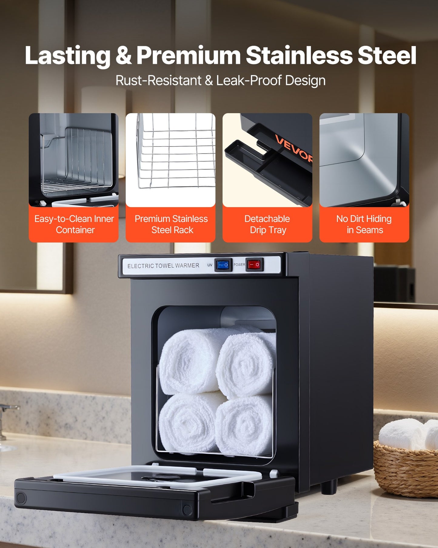 Hot Towel Warmer, 1.1 Gal Small Towel Warmer Cabinet With Clip & Stainless Steel Rack, Holds Up 8-12 Towels, Portable All-Round Heating Cabinet For Spa, Barber, Manicures, Massage, Salon, Black