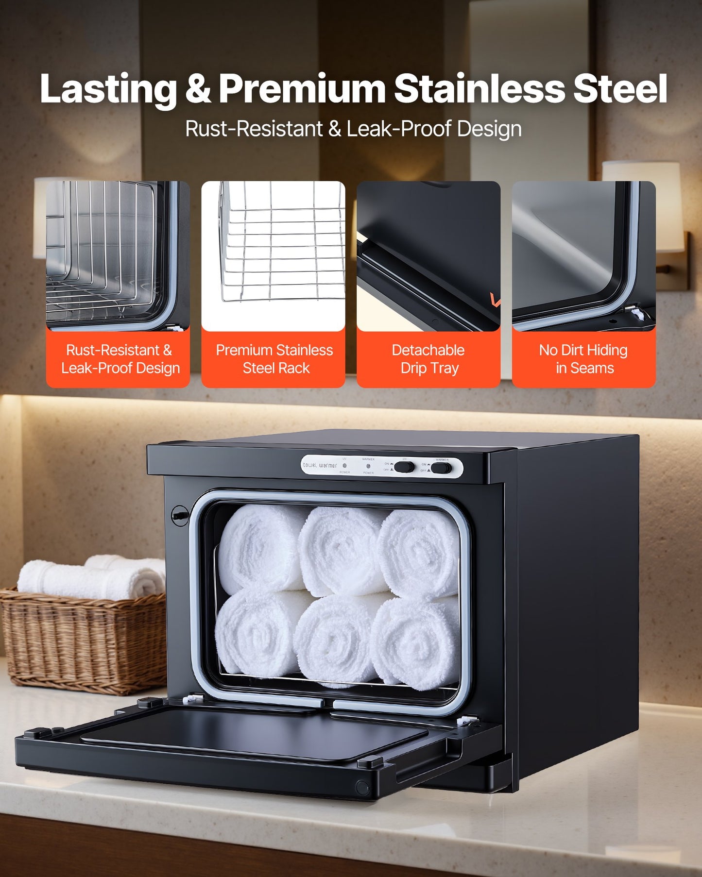 Hot Towel Warmer, 1.76 Gal Small Towel Warmer Cabinet With Clip & Stainless Steel Rack, Holds Up 12 Towels, Portable All-Round Heating Cabinet For Spa, Barber, Manicures, Massage, Salon, Black
