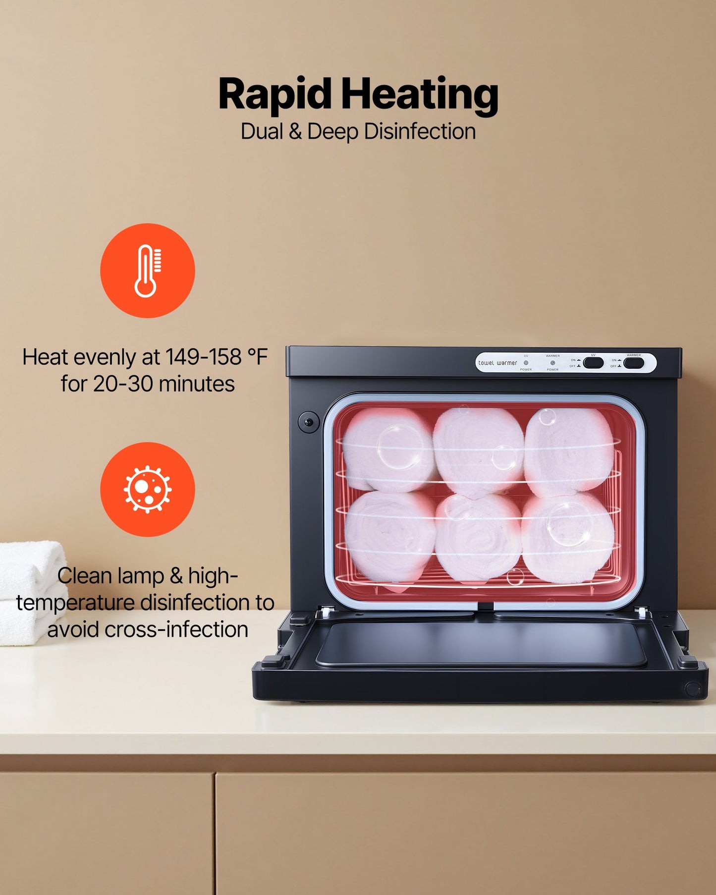 Hot Towel Warmer, 1.76 Gal Small Towel Warmer Cabinet With Clip & Stainless Steel Rack, Holds Up 12 Towels, Portable All-Round Heating Cabinet For Spa, Barber, Manicures, Massage, Salon, Black