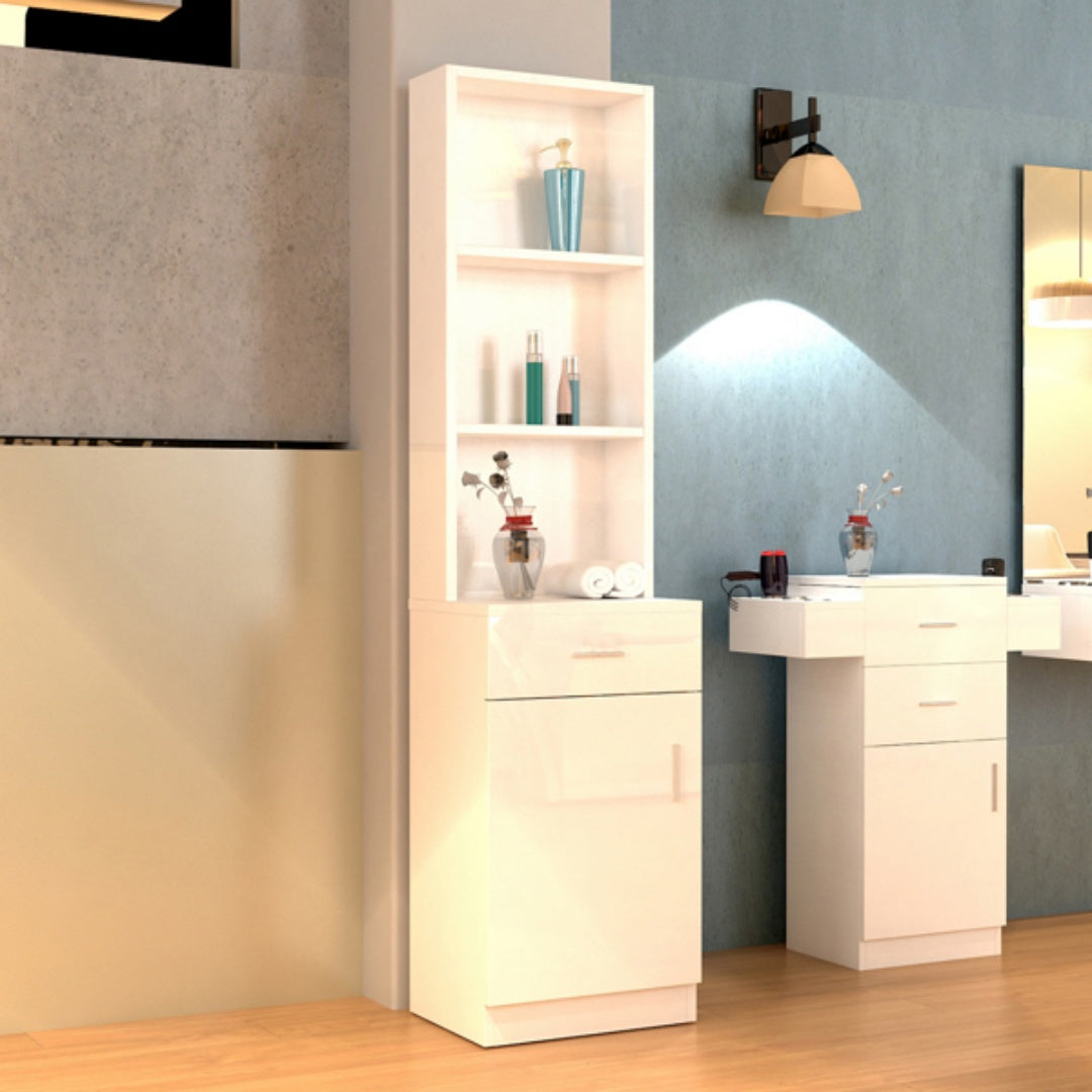 5-Compartment Barber Storage Cabinet – White MDF