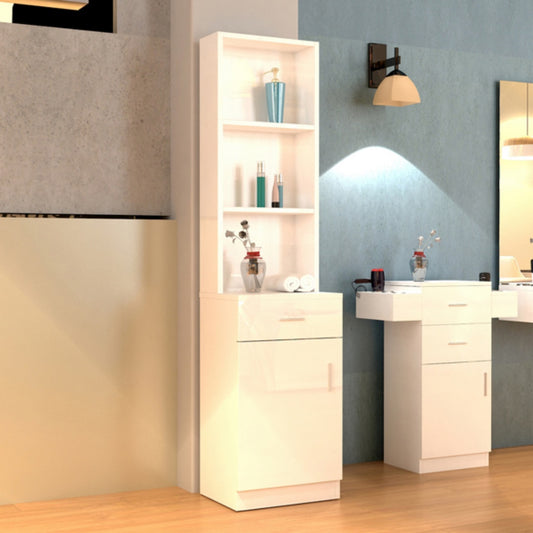 5-Compartment Barber Storage Cabinet – White MDF