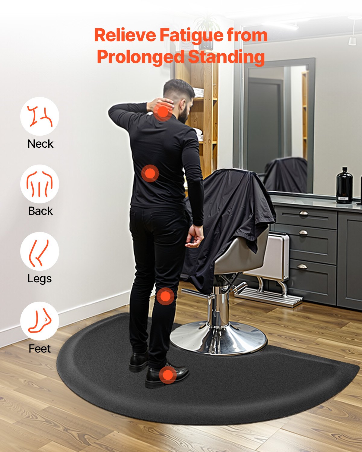 Salon Mat For Hair Stylist, 3 X 5 FT Semi-circle Salon Chair Mat, 1/2-inch Thickened Anti Fatigue Barber Shop Floor Mat With Round Cut Out, Easy-to-Clean PVC Surface & Anti-Trip Beveled Edges