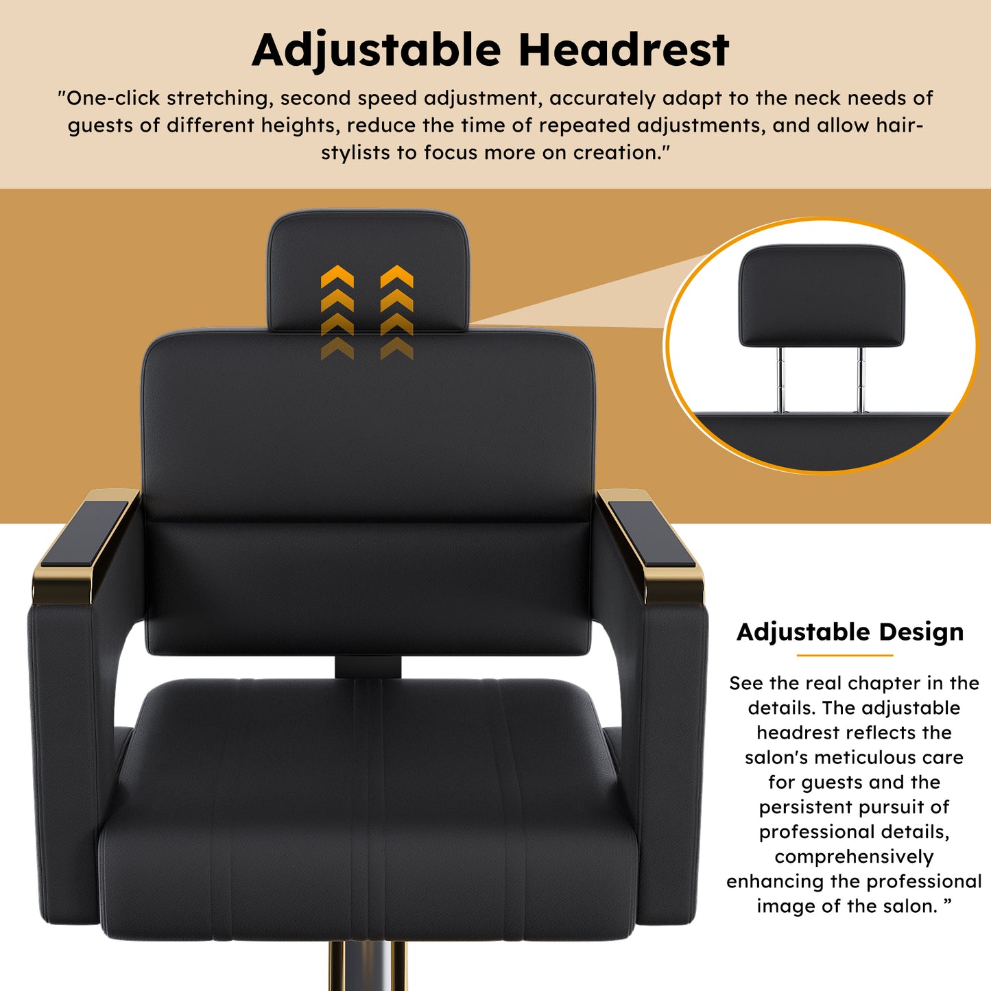 Professional Hydraulic Barber Chair - 360  Swivel With Adjustable Height  Stainless Steel Armrests & Reclining Backrest For Salon & Barber Shop Black   Gold   Single Pack