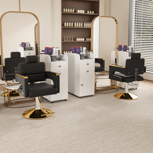 Professional Hydraulic Barber Chair - 360  Swivel With Adjustable Height  Stainless Steel Armrests & Reclining Backrest For Salon & Barber Shop Black   Gold   Single Pack