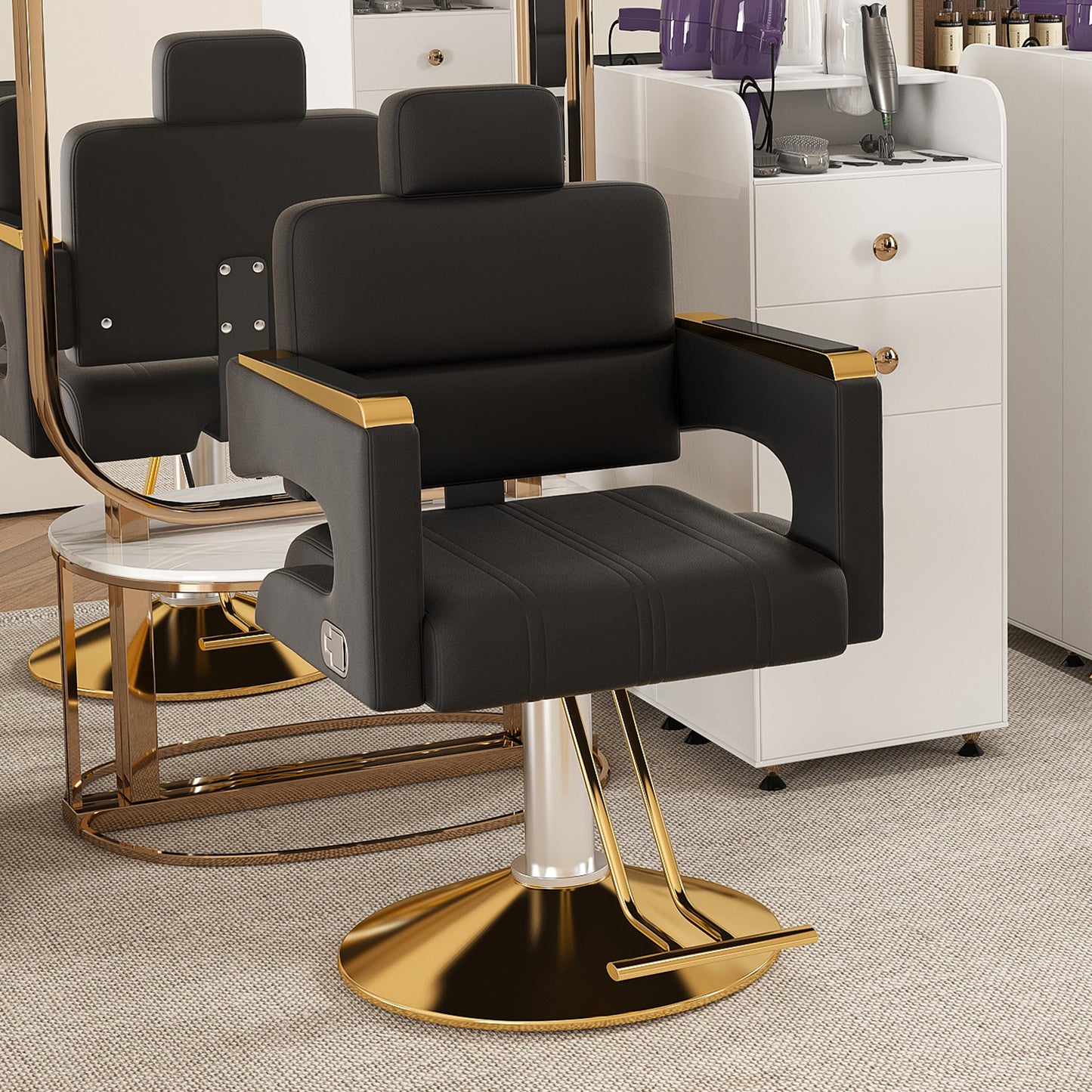Professional Hydraulic Barber Chair - 360  Swivel With Adjustable Height  Stainless Steel Armrests & Reclining Backrest For Salon & Barber Shop Black   Gold   Single Pack