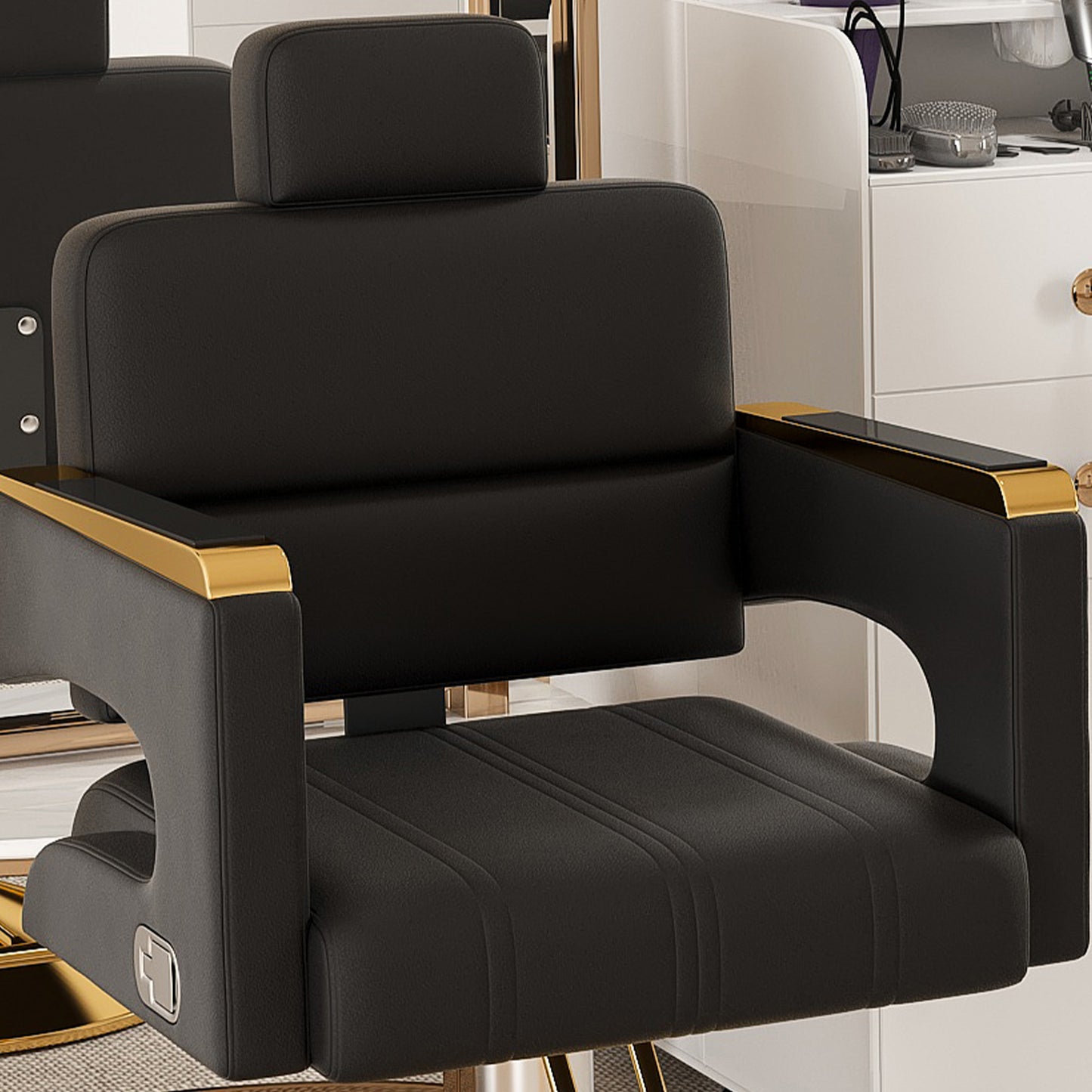 Professional Hydraulic Barber Chair - 360  Swivel With Adjustable Height  Stainless Steel Armrests & Reclining Backrest For Salon & Barber Shop Black   Gold   Single Pack