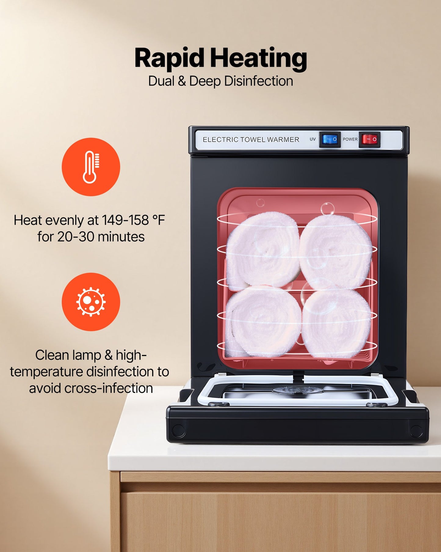 Hot Towel Warmer, 1.1 Gal Small Towel Warmer Cabinet With Clip & Stainless Steel Rack, Holds Up 8-12 Towels, Portable All-Round Heating Cabinet For Spa, Barber, Manicures, Massage, Salon, Black