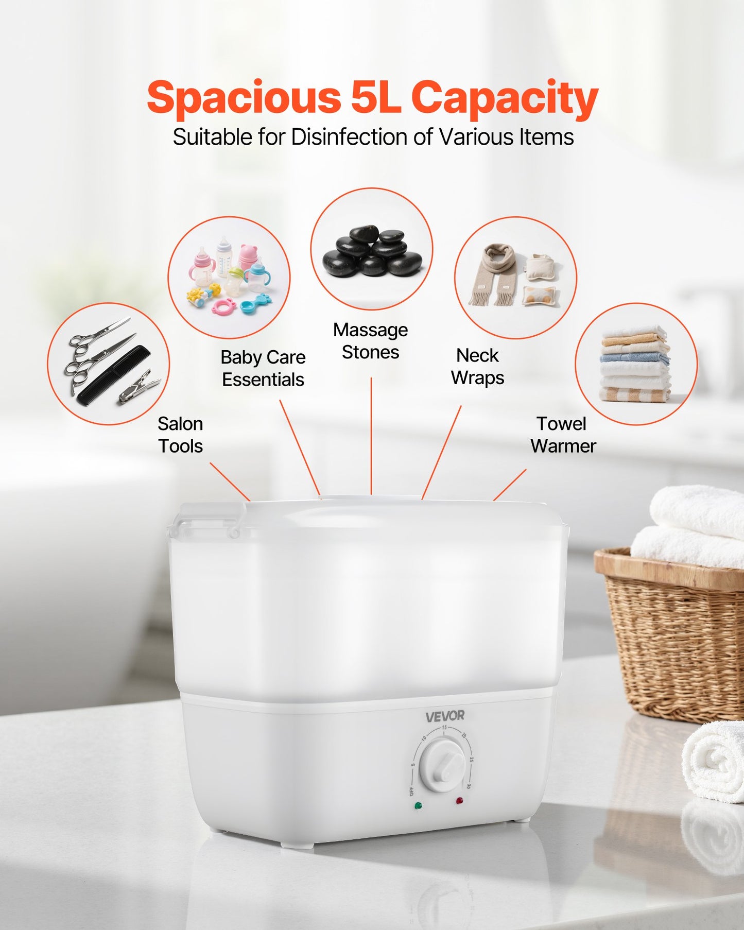 Hot Towel Warmer, 1.1 Gal Small Towel Steamer With Clip & Indicator, Holds 12-15 Towels, Portable Facial Warmer Quickly Heats Up In 5 Minutes, For Spa, Barber, Manicures, Massage, Salon, White