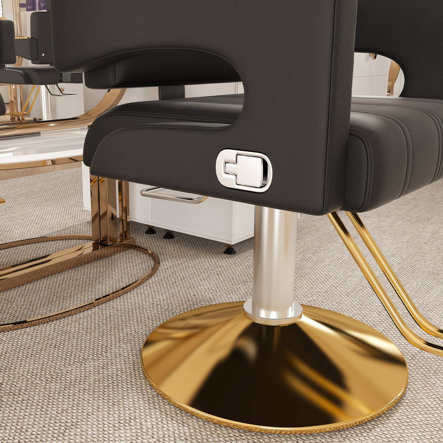 Professional Hydraulic Barber Chair - 360  Swivel With Adjustable Height  Stainless Steel Armrests & Reclining Backrest For Salon & Barber Shop Black   Gold   Single Pack