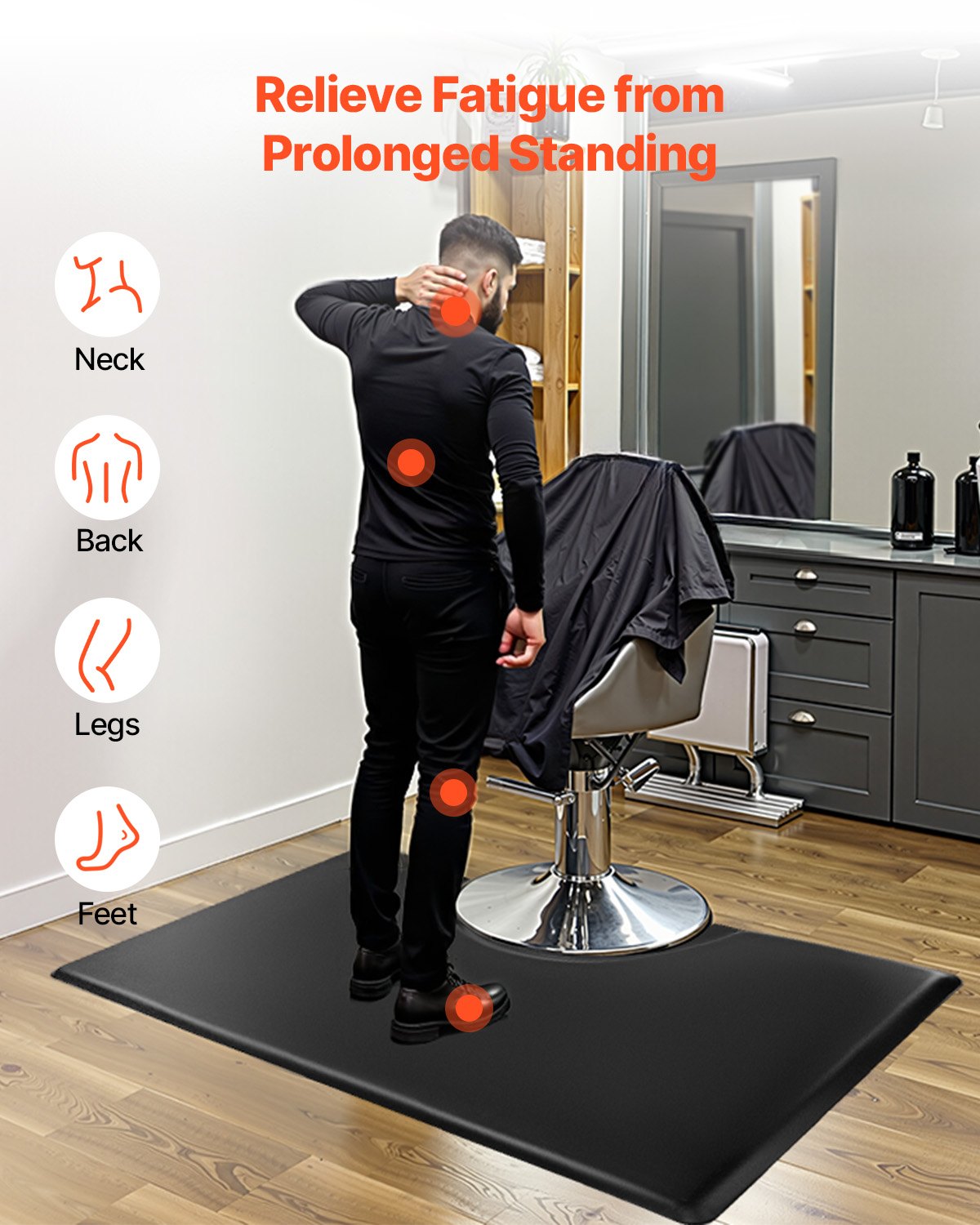 Salon Mat For Hair Stylist, 3 X 5 FT Rectangle Salon Chair Mat Anti Fatigue, 7/8" Thickened PVC + PU Barber Shop Floor Mat With Round Cut Out, Anti-Trip Beveled Edges & Non-slip Bottom